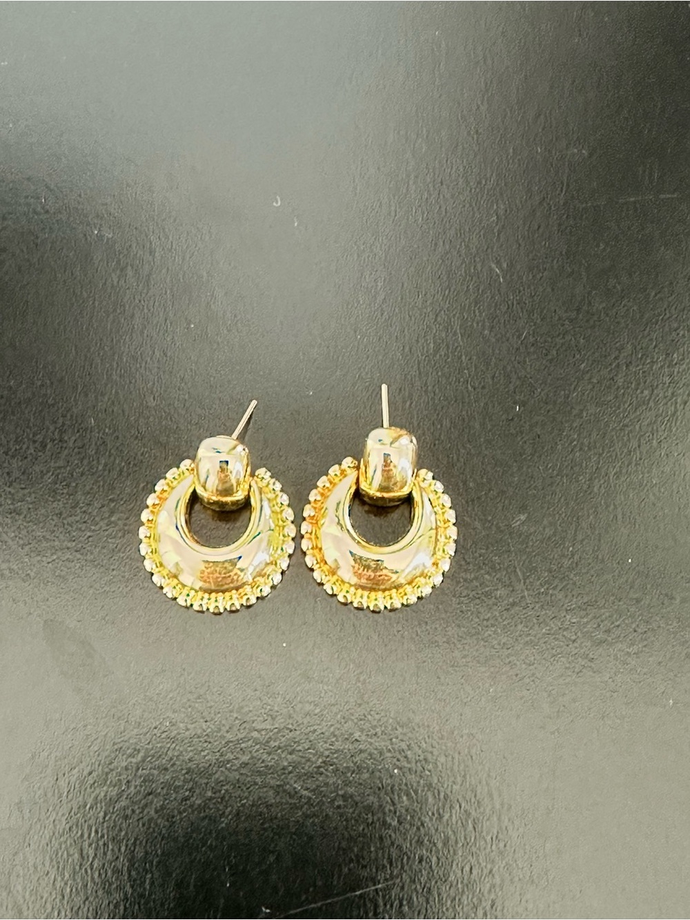 Gold Circular Beaded Drop Stud Earrings for Women